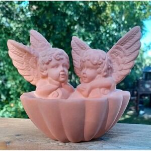 Vintage PartyLite Terra Cotta Angel Sconce Candle Holder Celestial Cherub Whimsy